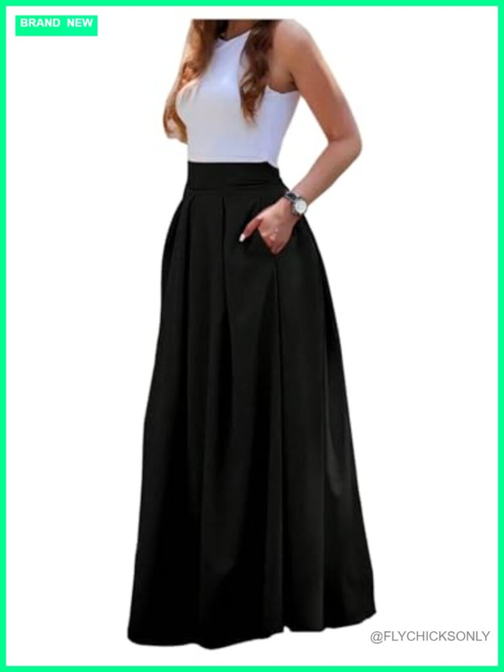 Womens Elegant Floor Length Maxi Skirt Pleated Chiffon High Rise A-Line